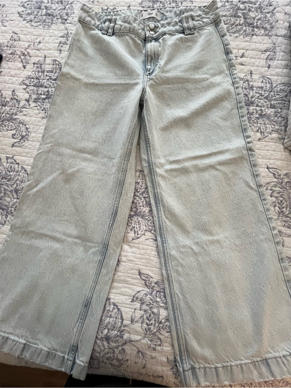Mango Light Gray Wide-Leg Jeans